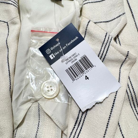 CHAPS Linen Blend off white with Navy Stripe Blazer NWT Sz 4 - Picture 7 of 7